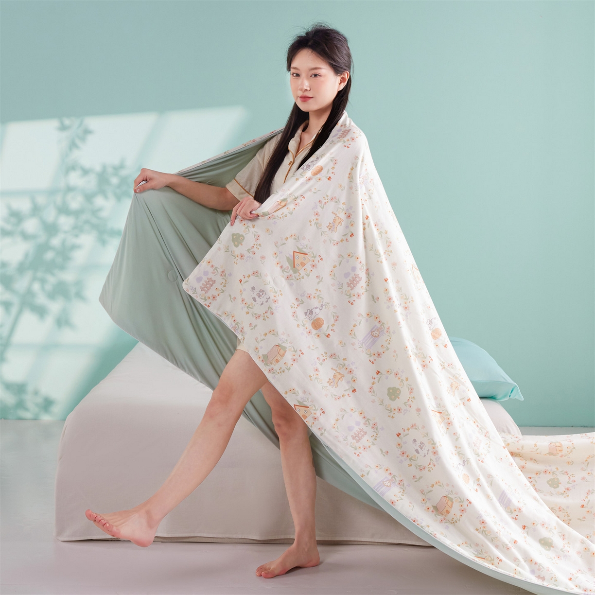 91家纺网 家纺一手货源 找家纺 瑞米家居 2026新款A类冰纱双感被夏被夏凉被空调被 萌宠小猫-米