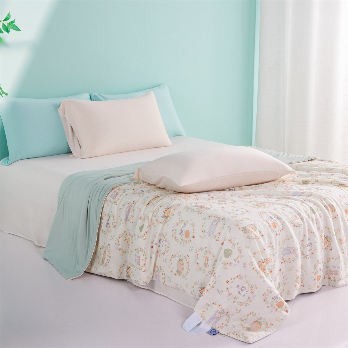 91家纺网 家纺一手货源 找家纺 瑞米家居 2026新款A类冰纱双感被夏被夏凉被空调被 萌宠小猫-米