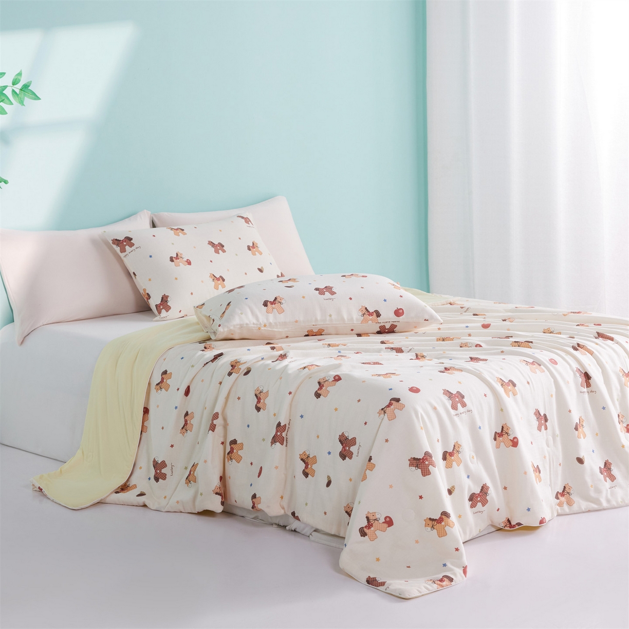 91家纺网 家纺一手货源 找家纺 瑞米家居 2026新款A类冰纱双感被夏被夏凉被空调被 木马-米