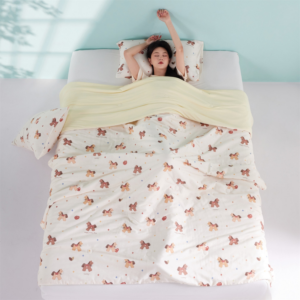 91家纺网 家纺一手货源 找家纺 瑞米家居 2026新款A类冰纱双感被夏被夏凉被空调被 木马-米