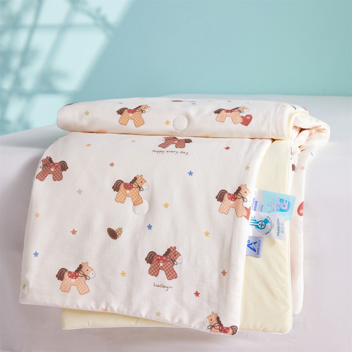 91家纺网 家纺一手货源 找家纺 瑞米家居 2026新款A类冰纱双感被夏被夏凉被空调被 木马-米