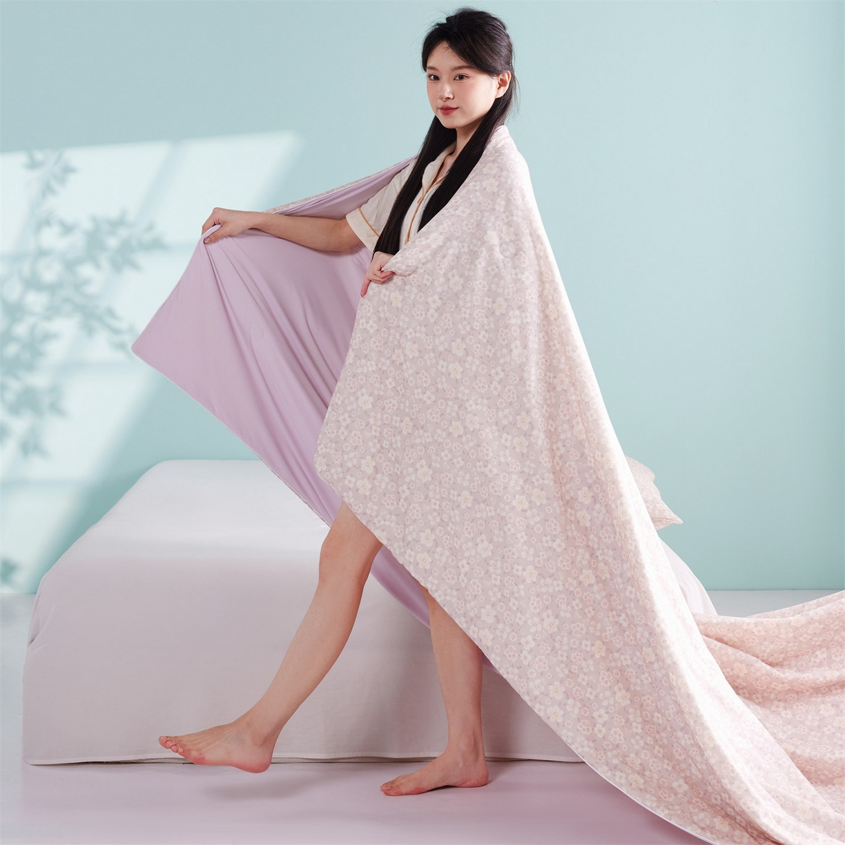 91家纺网 家纺一手货源 找家纺 瑞米家居 2026新款A类冰纱双感被夏被夏凉被空调被 蔷薇-粉