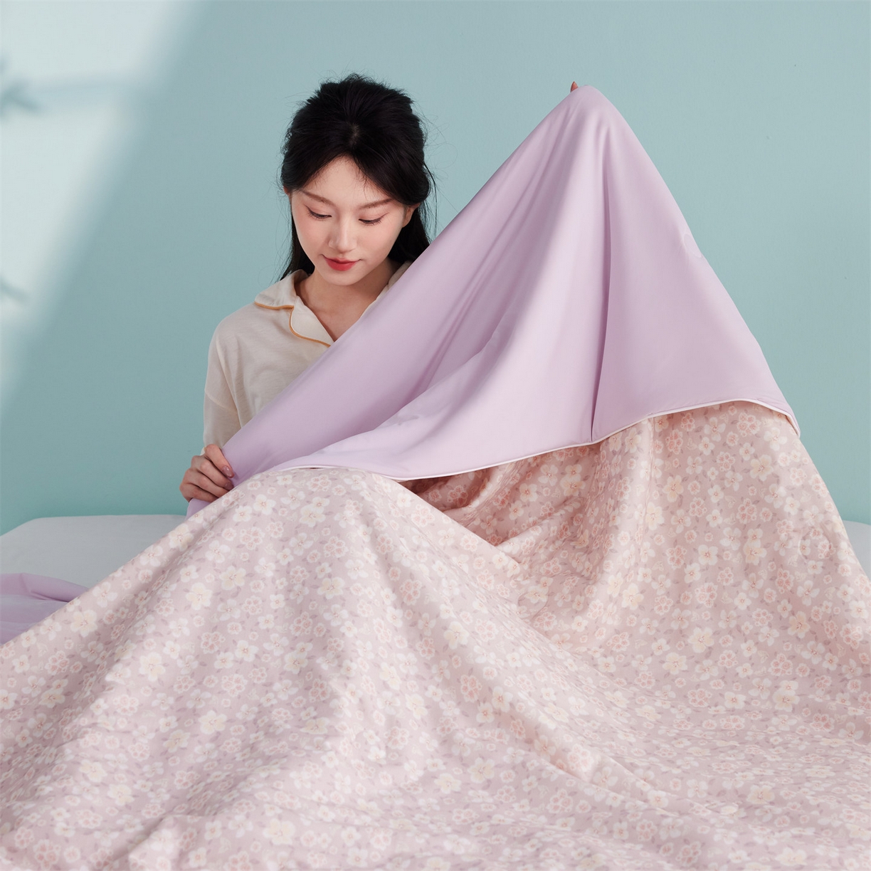 91家纺网 家纺一手货源 找家纺 瑞米家居 2026新款A类冰纱双感被夏被夏凉被空调被 蔷薇-粉