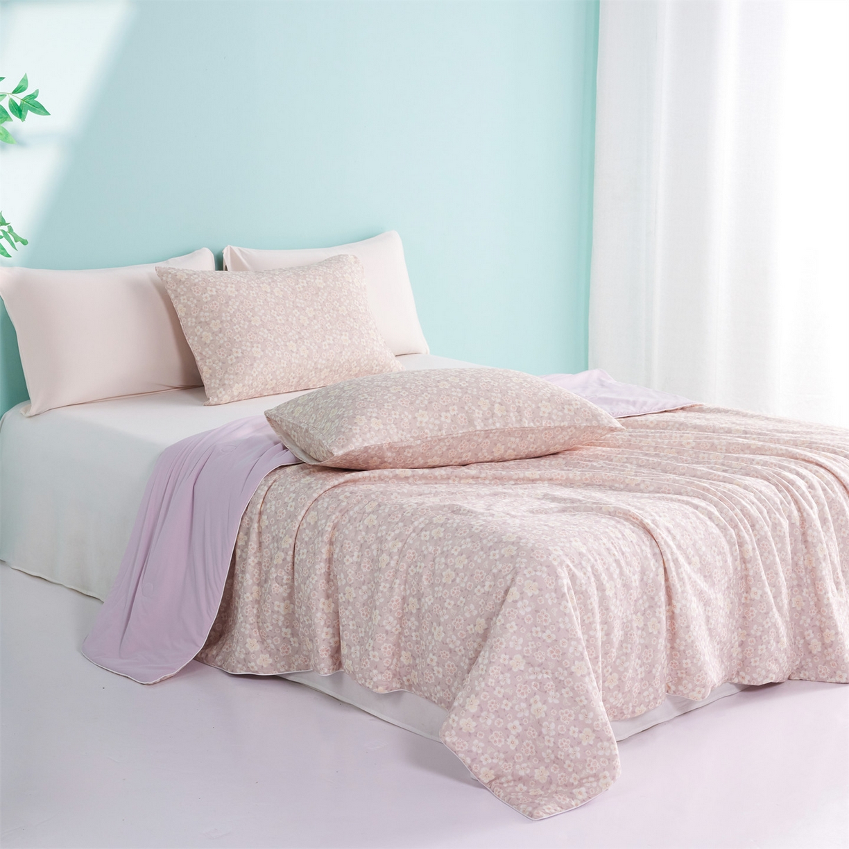 91家纺网 家纺一手货源 找家纺 瑞米家居 2026新款A类冰纱双感被夏被夏凉被空调被 蔷薇-粉