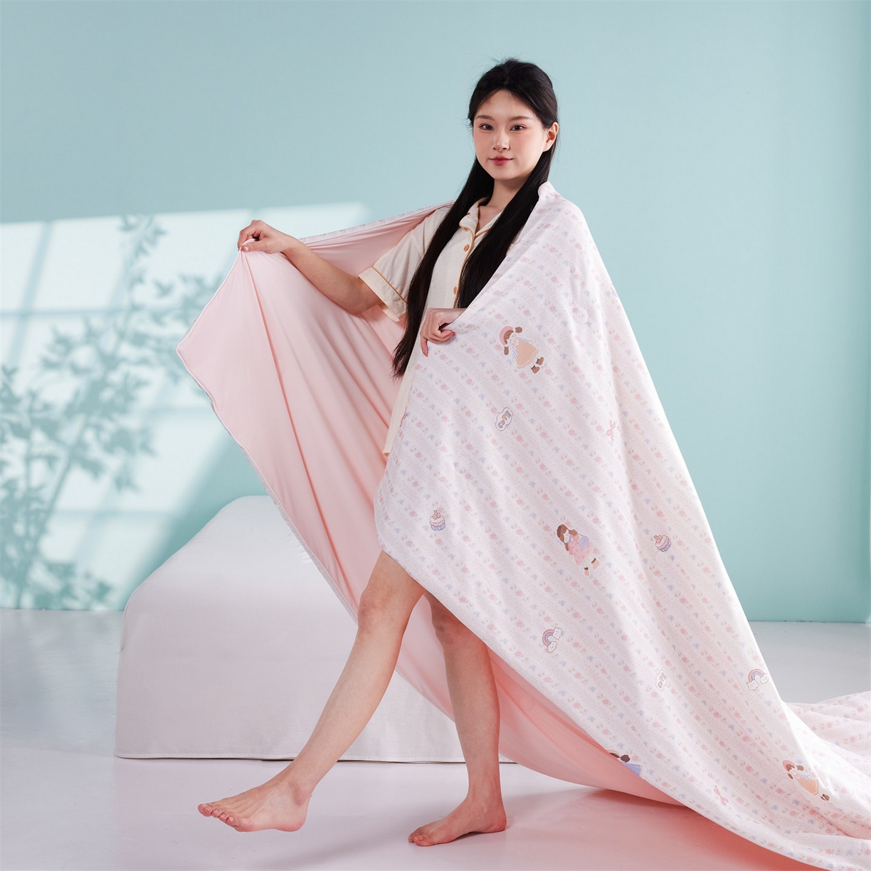 91家纺网 家纺一手货源 找家纺 瑞米家居 2026新款A类冰纱双感被夏被夏凉被空调被 软糖甜心-米