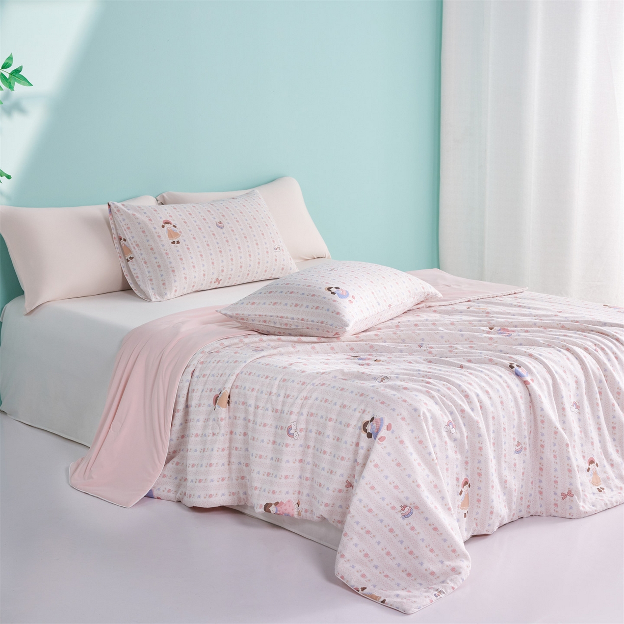 91家纺网 家纺一手货源 找家纺 瑞米家居 2026新款A类冰纱双感被夏被夏凉被空调被 软糖甜心-米