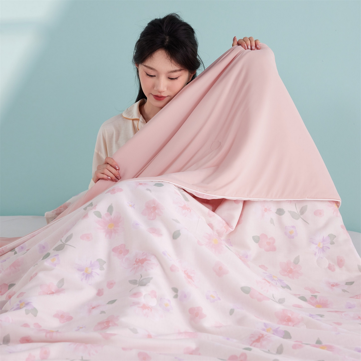 91家纺网 家纺一手货源 找家纺 瑞米家居 2026新款A类冰纱双感被夏被夏凉被空调被 雅致-粉