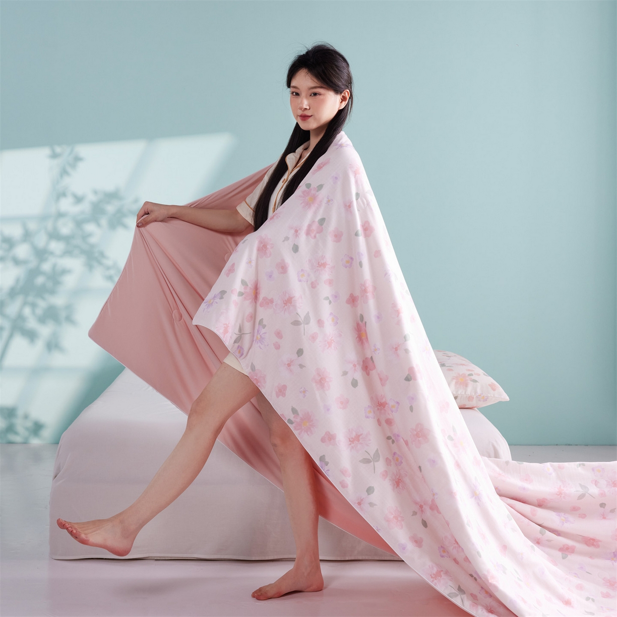 91家纺网 家纺一手货源 找家纺 瑞米家居 2026新款A类冰纱双感被夏被夏凉被空调被 雅致-粉