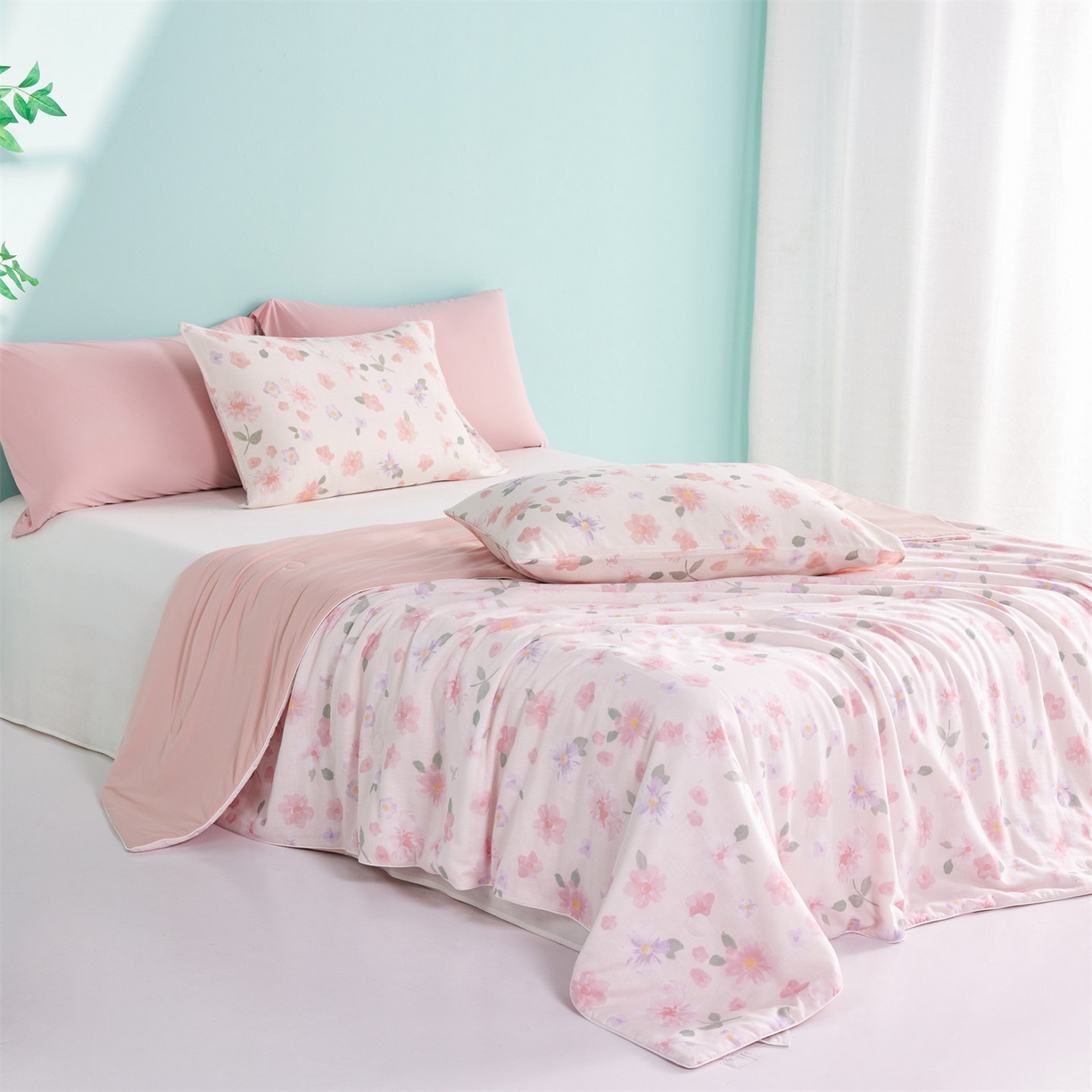 91家纺网 家纺一手货源 找家纺 瑞米家居 2026新款A类冰纱双感被夏被夏凉被空调被 雅致-粉