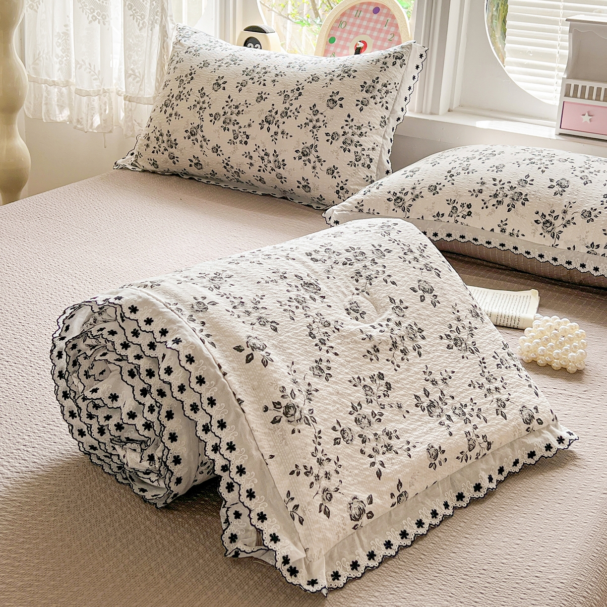 91家纺网 家纺一手货源 找家纺 （总）恒尚居 2026新款A类泡芙纱花边夏被夏凉被空调被四套件