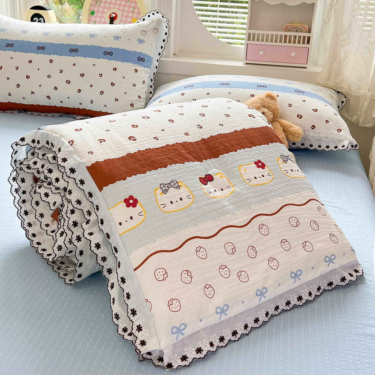 91家纺网 家纺一手货源 找家纺 （总）恒尚居 2026新款A类泡芙纱花边夏被夏凉被空调被四套件