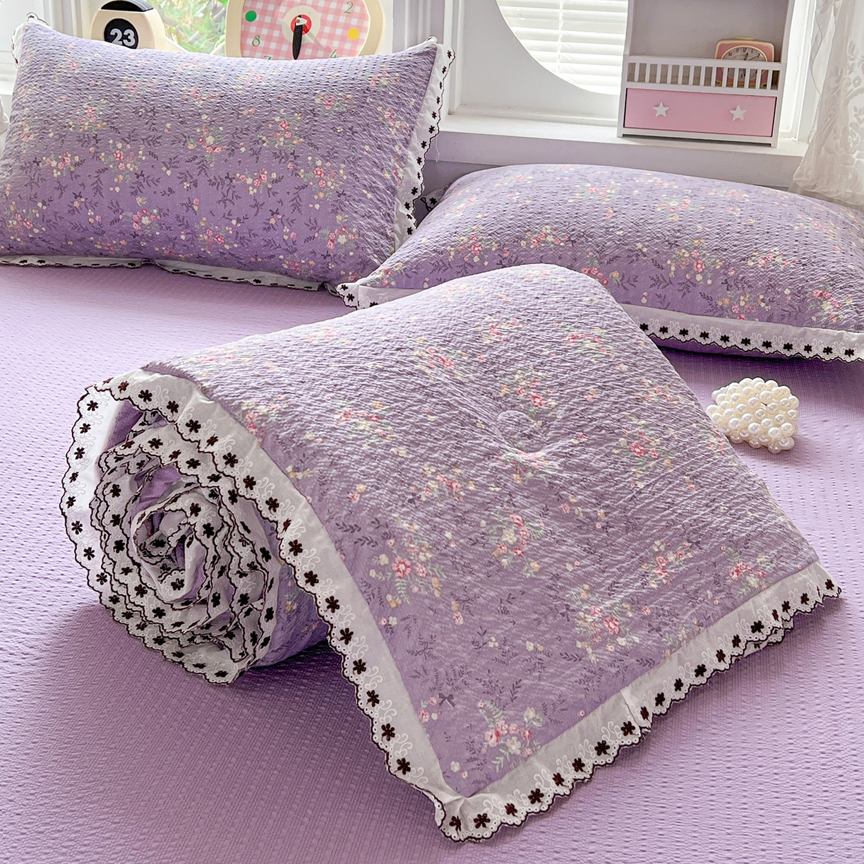 91家纺网 家纺一手货源 找家纺 （总）恒尚居 2026新款A类泡芙纱花边夏被夏凉被空调被四套件