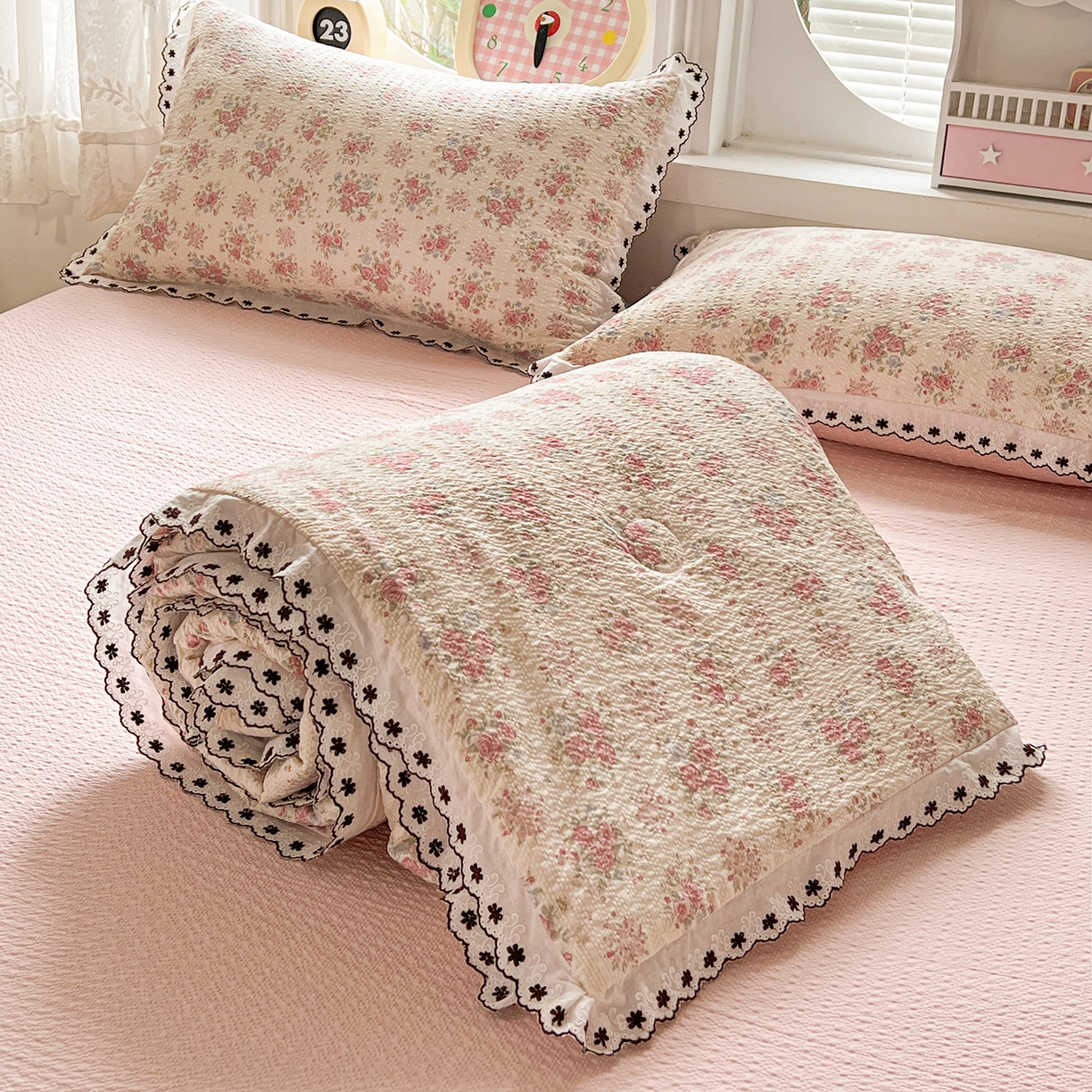 91家纺网 家纺一手货源 找家纺 （总）恒尚居 2026新款A类泡芙纱花边夏被夏凉被空调被四套件