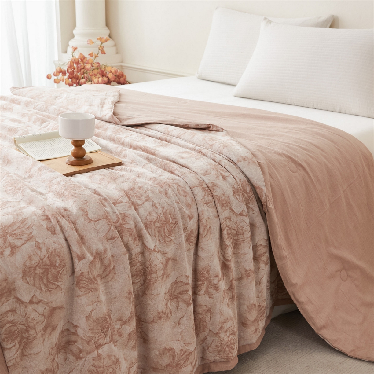 瑞米家居 2026新款全棉色织花夏被夏凉被空调被 花与月-肉粉