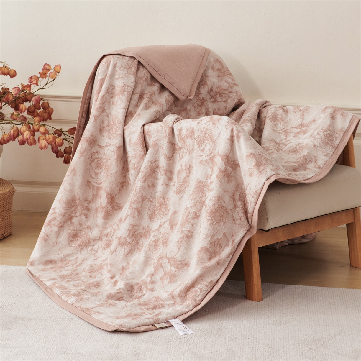 91家纺网 家纺一手货源 找家纺 瑞米家居 2026新款全棉色织花夏被夏凉被空调被 花与月-肉粉