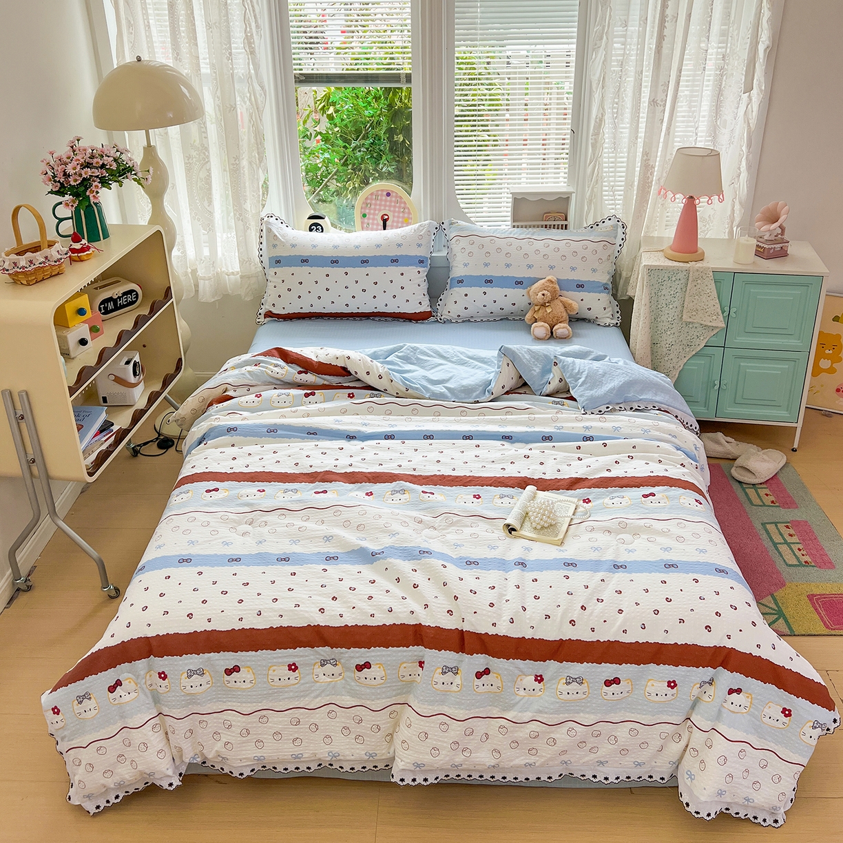 91家纺网 家纺一手货源 找家纺 恒尚居 2026新款A类泡芙纱花边夏被夏凉被空调被四套件 【波点奶芙】全棉花边