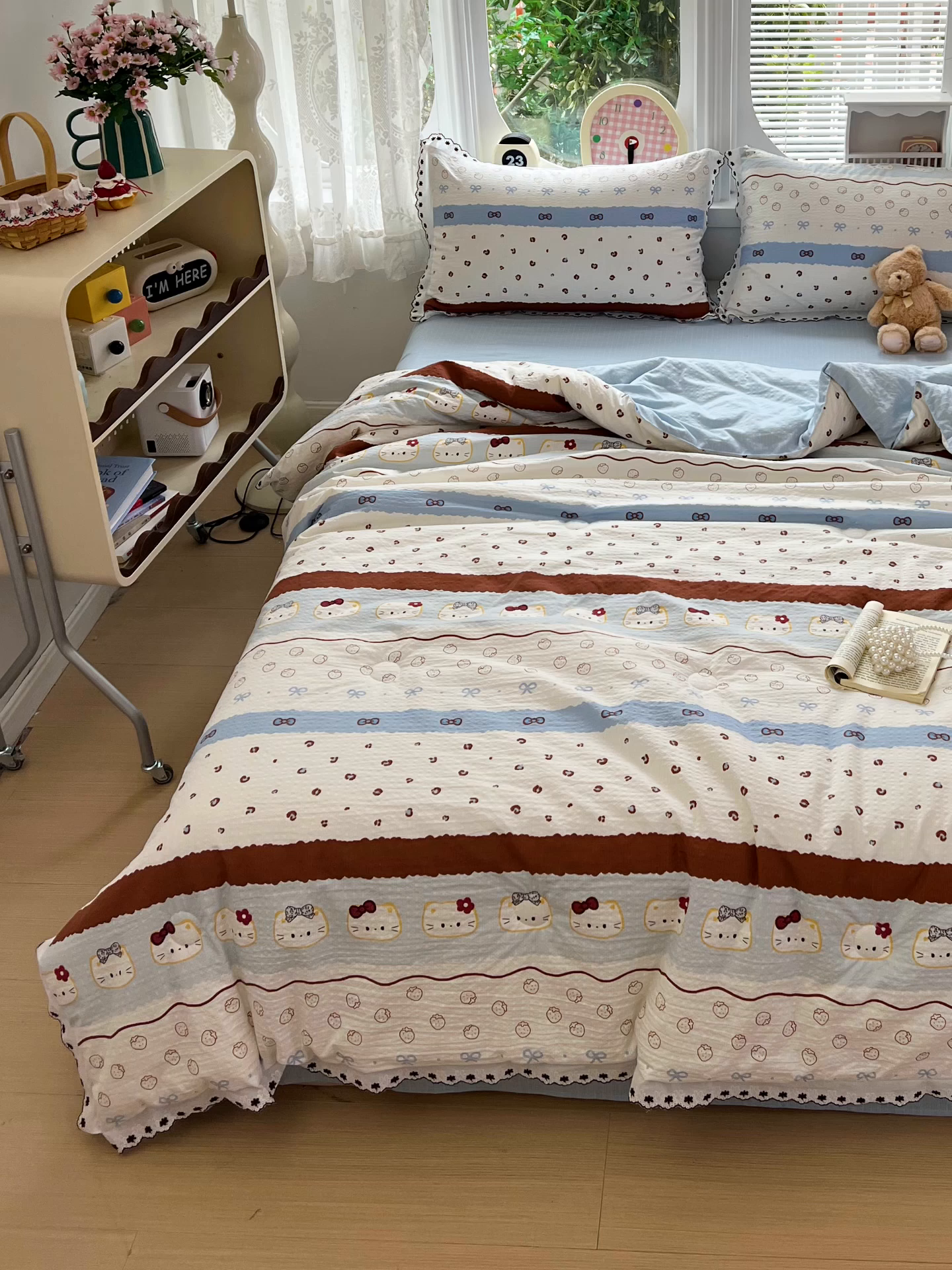 91家纺网 家纺一手货源 找家纺 恒尚居 2026新款A类泡芙纱花边夏被夏凉被空调被四套件 【波点奶芙】全棉花边