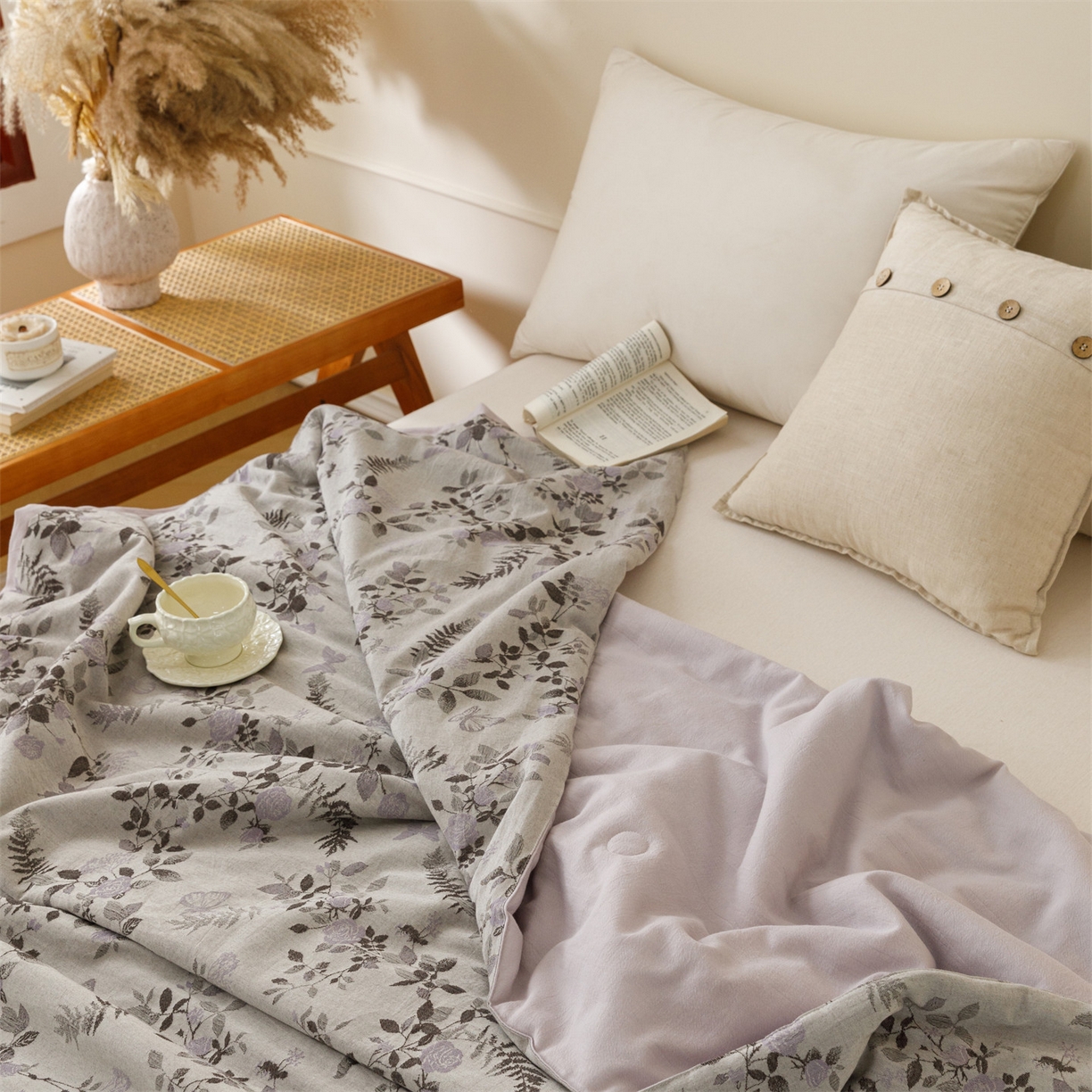 91家纺网 家纺一手货源 找家纺 瑞米家居 2026新款全棉色织花夏被夏凉被空调被 秘密花园-咖