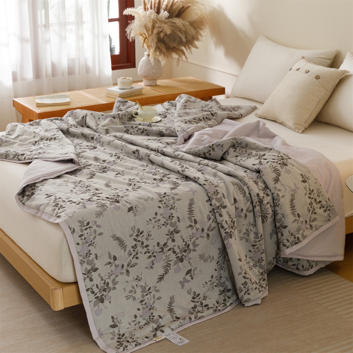91家纺网 家纺一手货源 找家纺 瑞米家居 2026新款全棉色织花夏被夏凉被空调被 秘密花园-咖