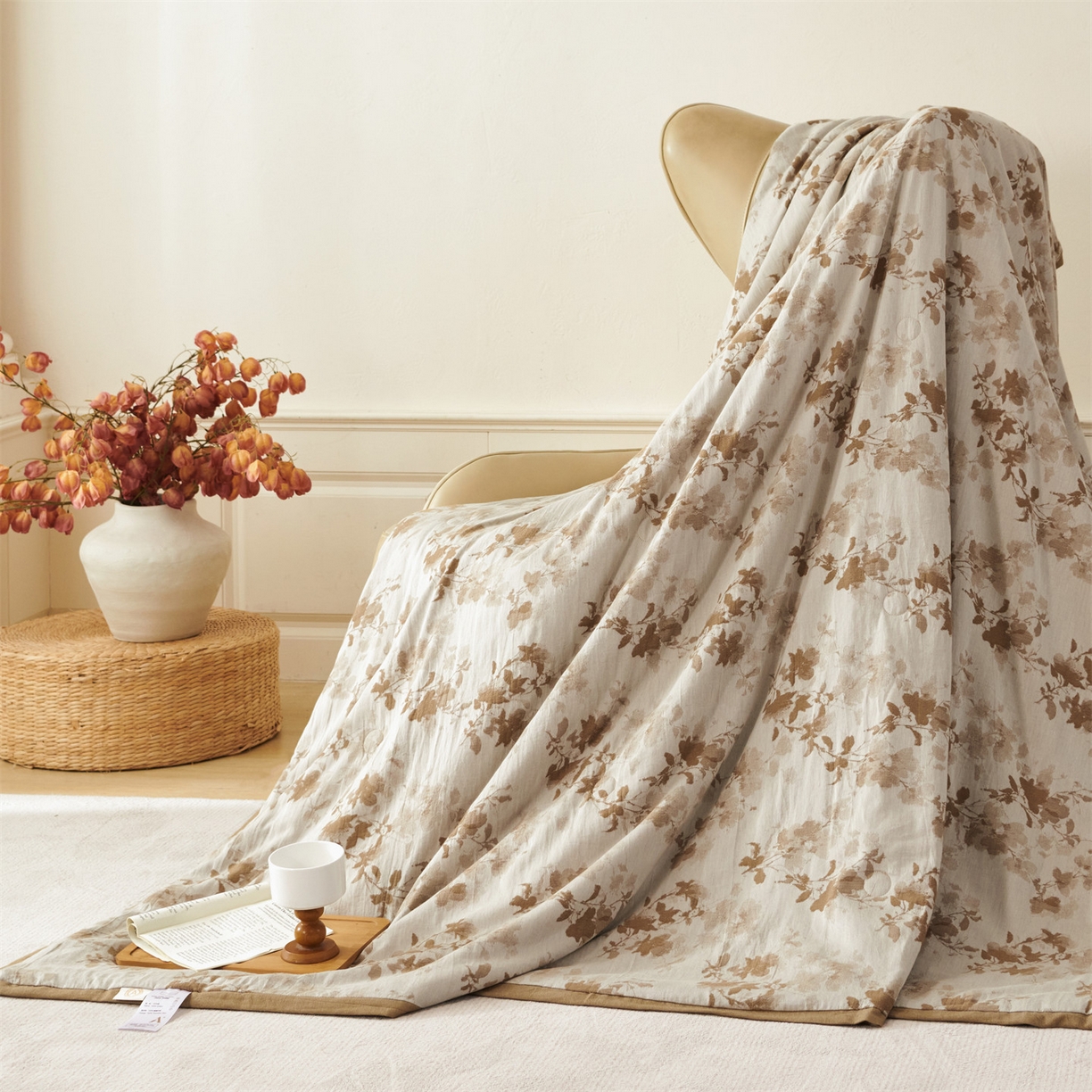 91家纺网 家纺一手货源 找家纺 瑞米家居 2026新款全棉色织花夏被夏凉被空调被 森影-金桂