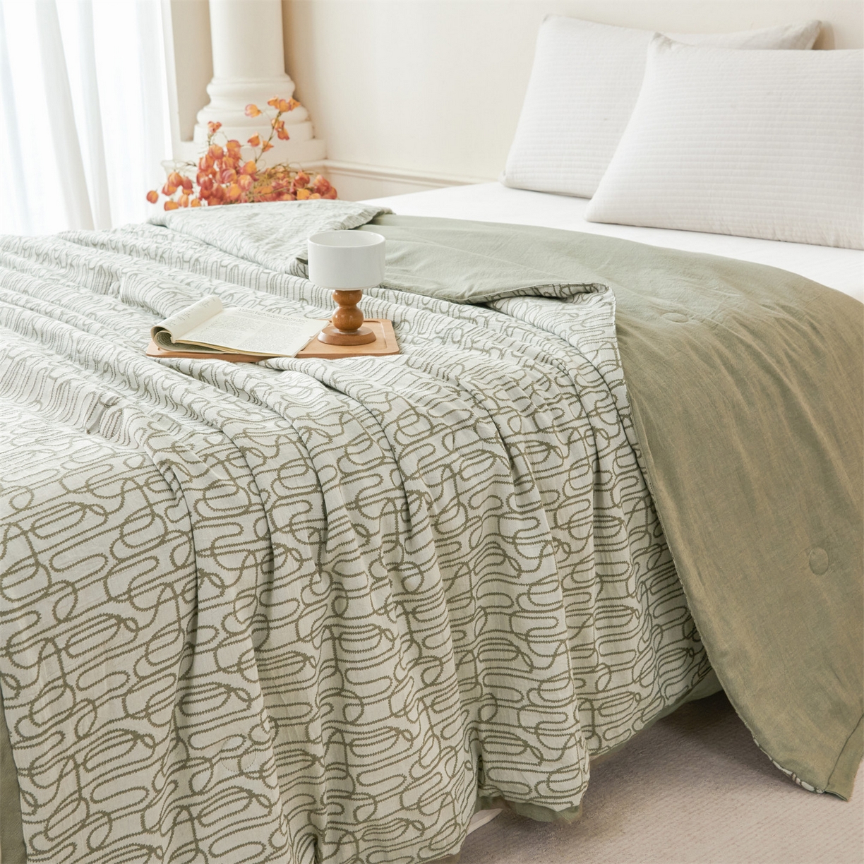 瑞米家居 2026新款全棉色织花夏被夏凉被空调被 时律-灰绿