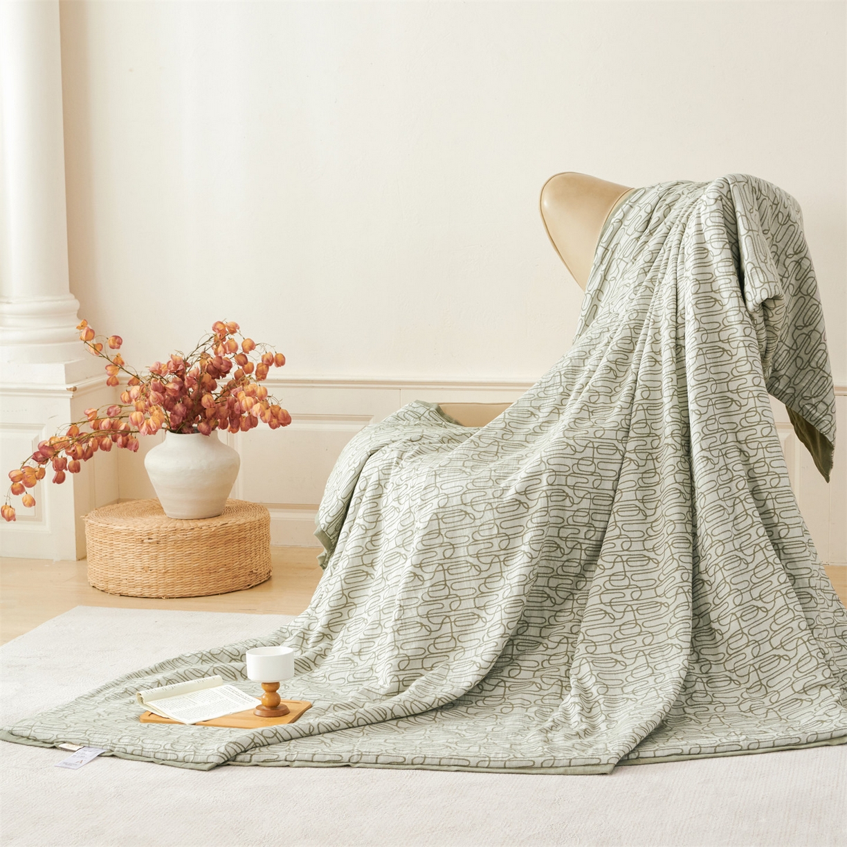 91家纺网 家纺一手货源 找家纺 瑞米家居 2026新款全棉色织花夏被夏凉被空调被 时律-灰绿