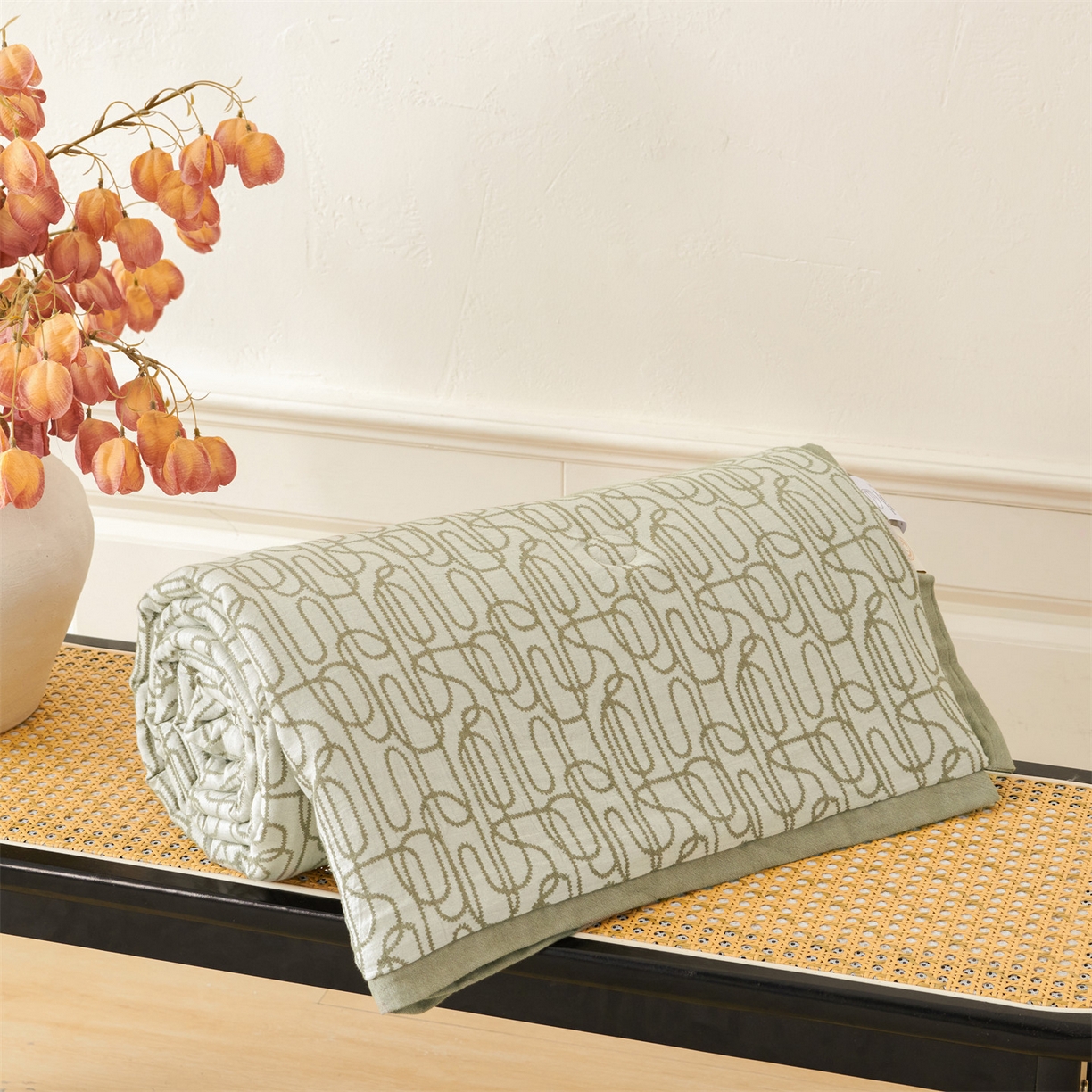 91家纺网 家纺一手货源 找家纺 瑞米家居 2026新款全棉色织花夏被夏凉被空调被 时律-灰绿