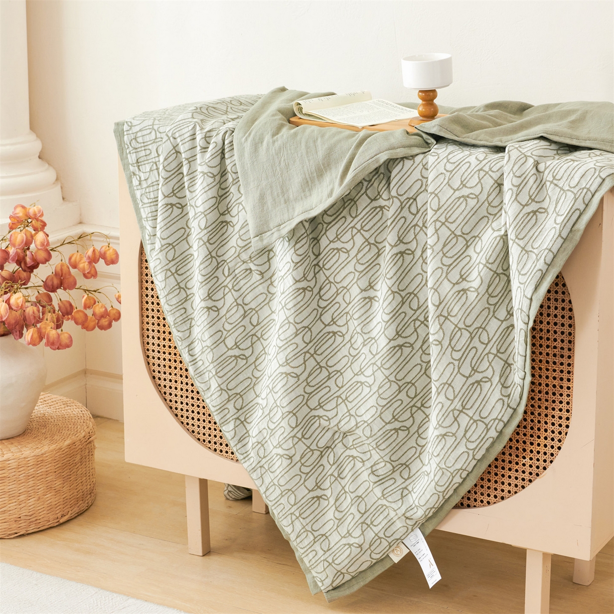 91家纺网 家纺一手货源 找家纺 瑞米家居 2026新款全棉色织花夏被夏凉被空调被 时律-灰绿