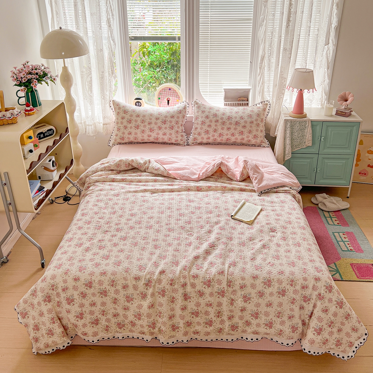 91家纺网 家纺一手货源 找家纺 恒尚居 2026新款A类泡芙纱花边夏被夏凉被空调被四套件 【玫瑰织语】全棉花边