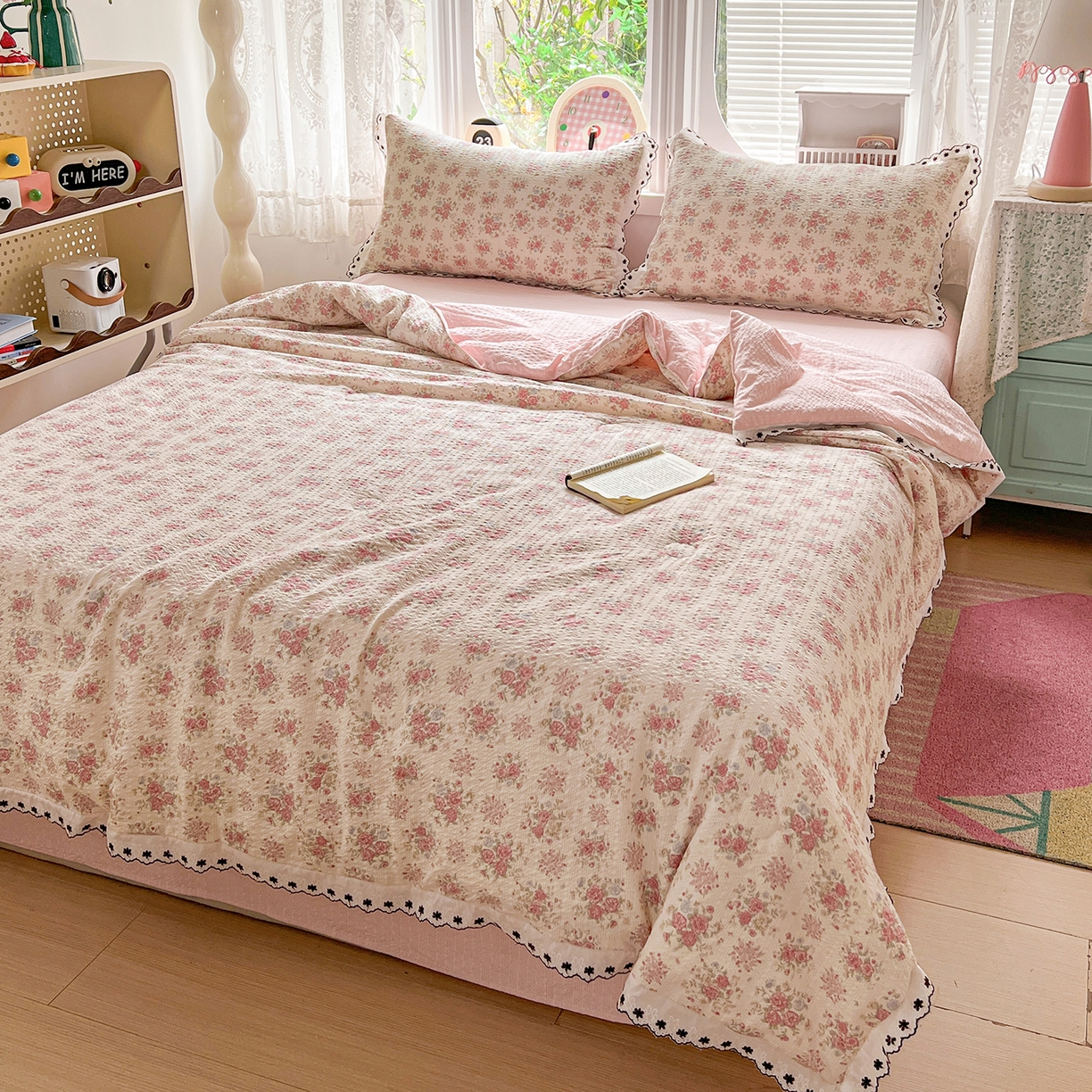 91家纺网 家纺一手货源 找家纺 恒尚居 2026新款A类泡芙纱花边夏被夏凉被空调被四套件 【玫瑰织语】全棉花边