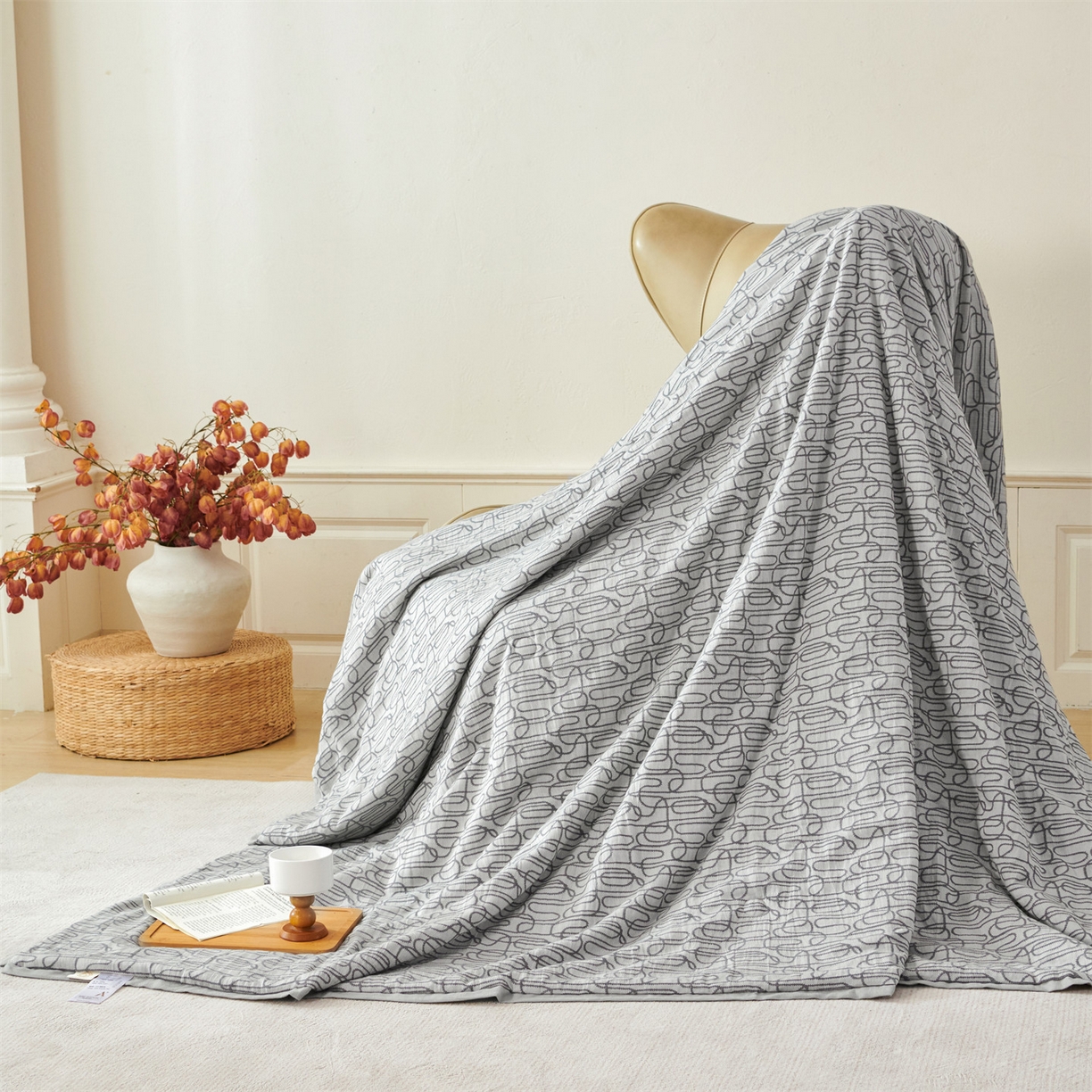 91家纺网 家纺一手货源 找家纺 瑞米家居 2026新款全棉色织花夏被夏凉被空调被 时律-中灰