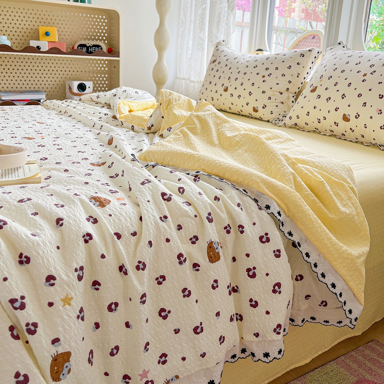 91家纺网 家纺一手货源 找家纺 恒尚居 2026新款A类泡芙纱花边夏被夏凉被空调被四套件 【奶呼小猫】全棉花边