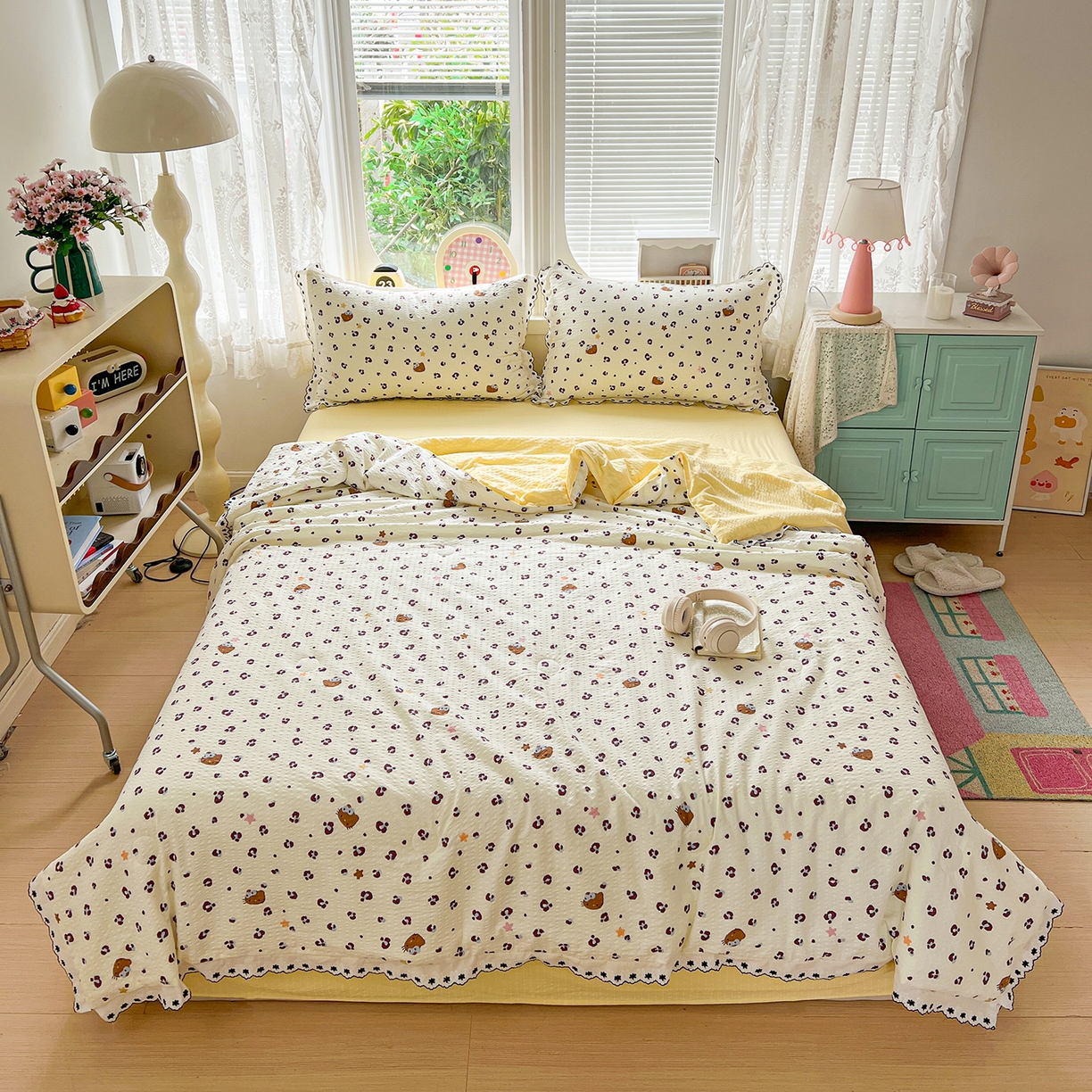 91家纺网 家纺一手货源 找家纺 恒尚居 2026新款A类泡芙纱花边夏被夏凉被空调被四套件 【奶呼小猫】全棉花边