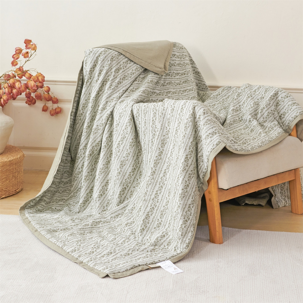 91家纺网 家纺一手货源 找家纺 瑞米家居 2026新款全棉色织花夏被夏凉被空调被 望野-灰绿