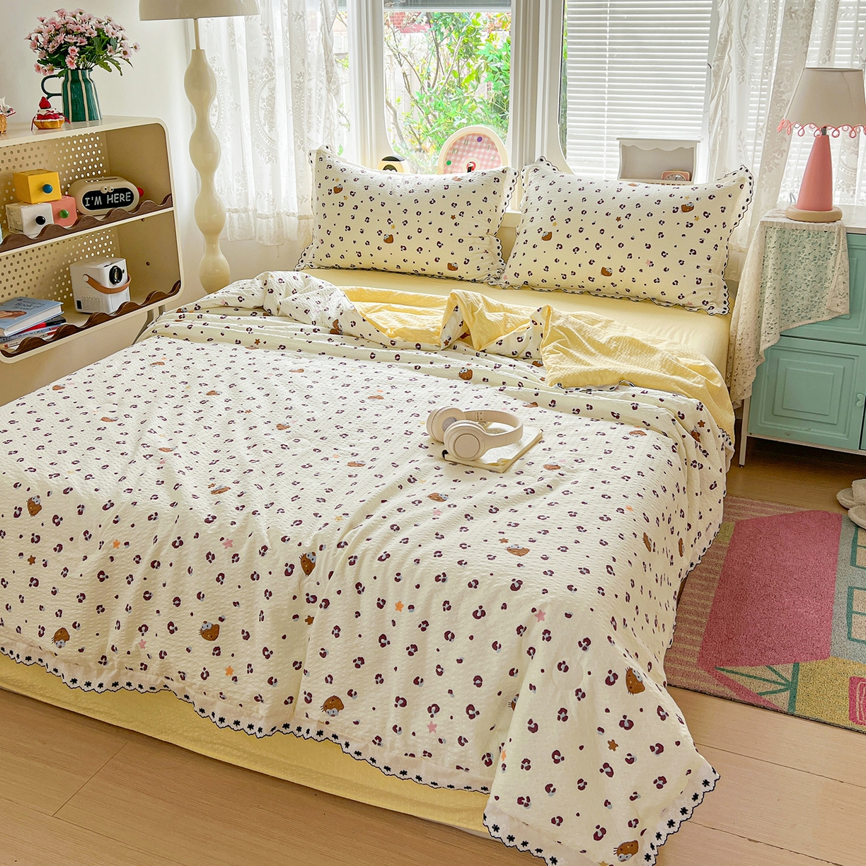 91家纺网 家纺一手货源 找家纺 恒尚居 2026新款A类泡芙纱花边夏被夏凉被空调被四套件 【奶呼小猫】全棉花边