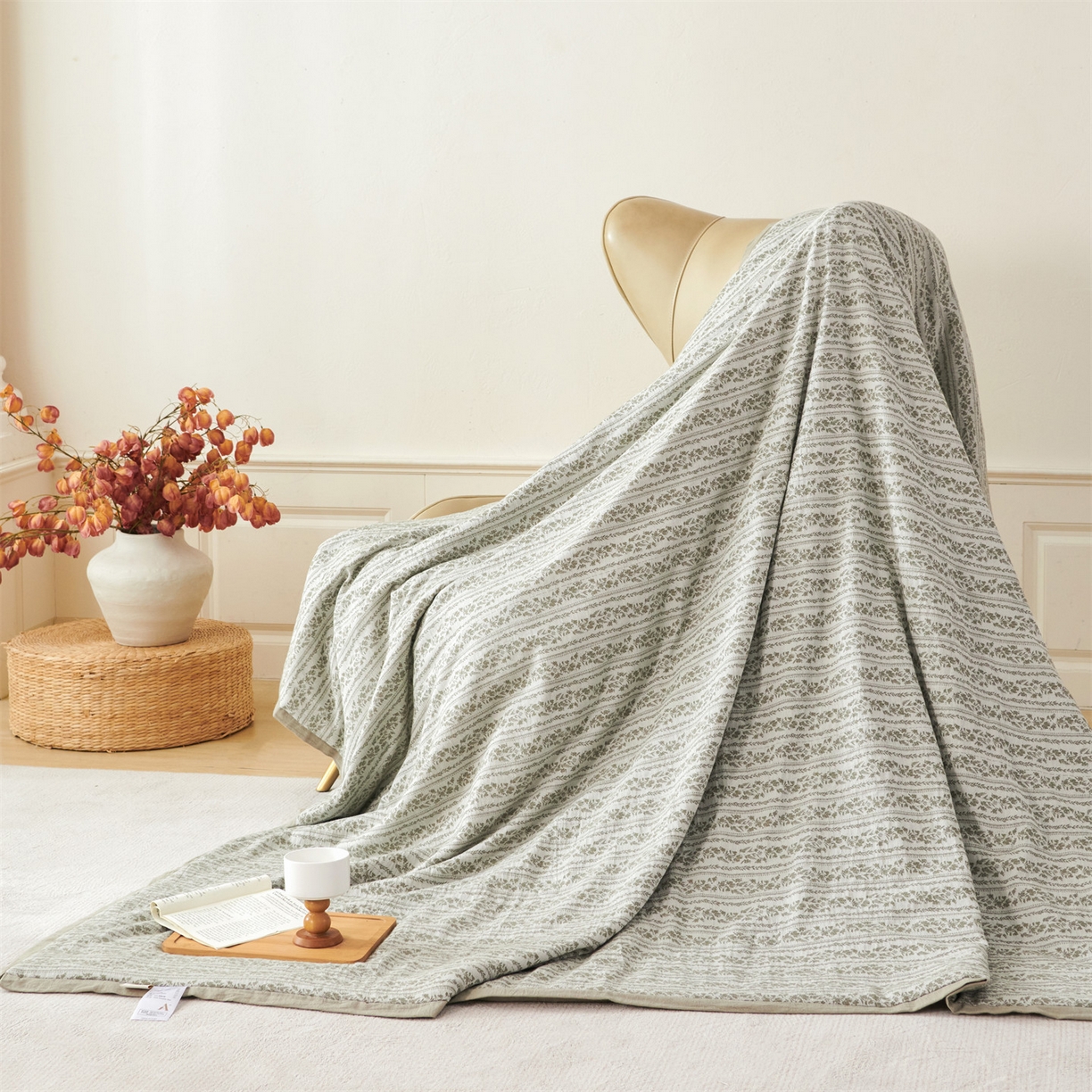 91家纺网 家纺一手货源 找家纺 瑞米家居 2026新款全棉色织花夏被夏凉被空调被 望野-灰绿