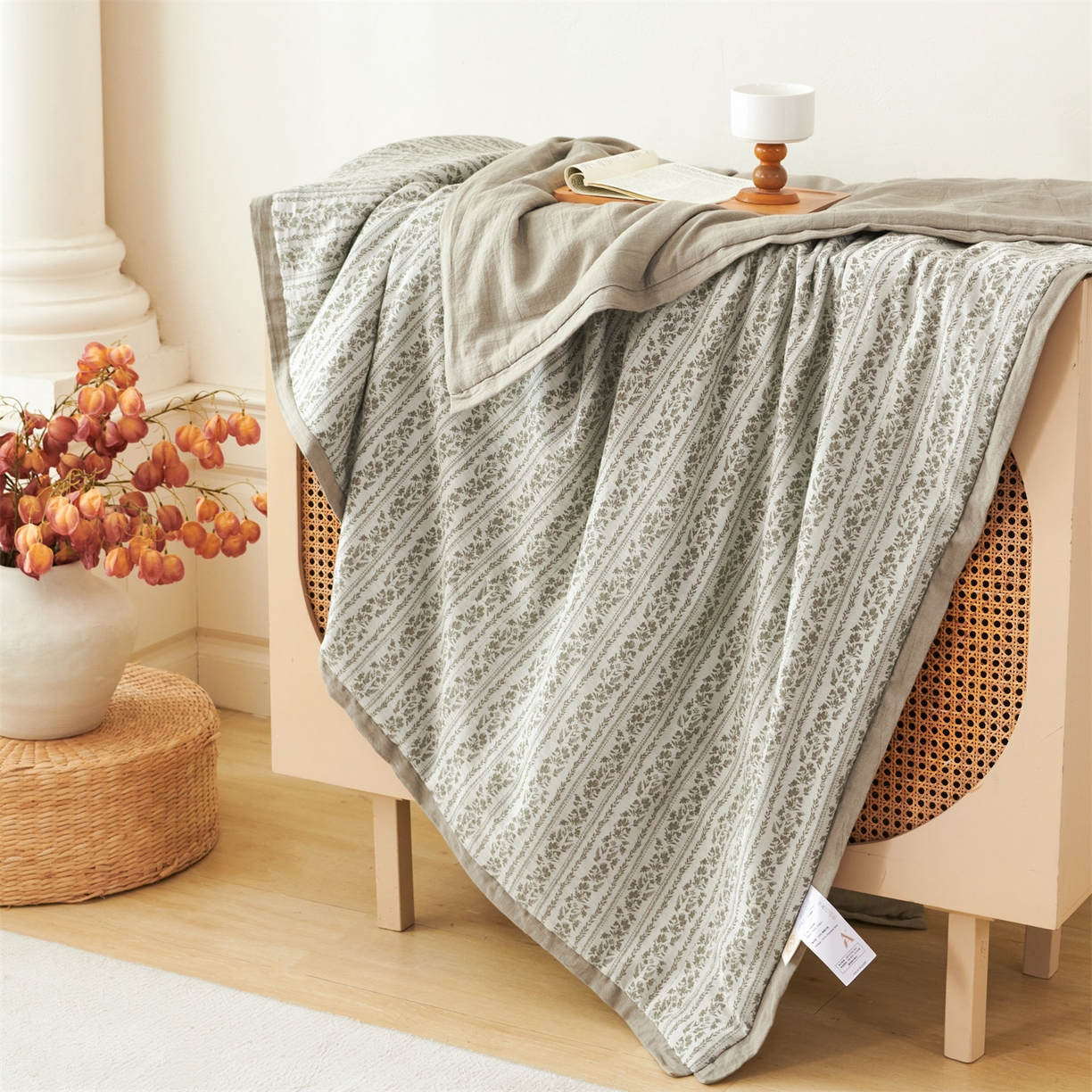 91家纺网 家纺一手货源 找家纺 瑞米家居 2026新款全棉色织花夏被夏凉被空调被 望野-灰绿