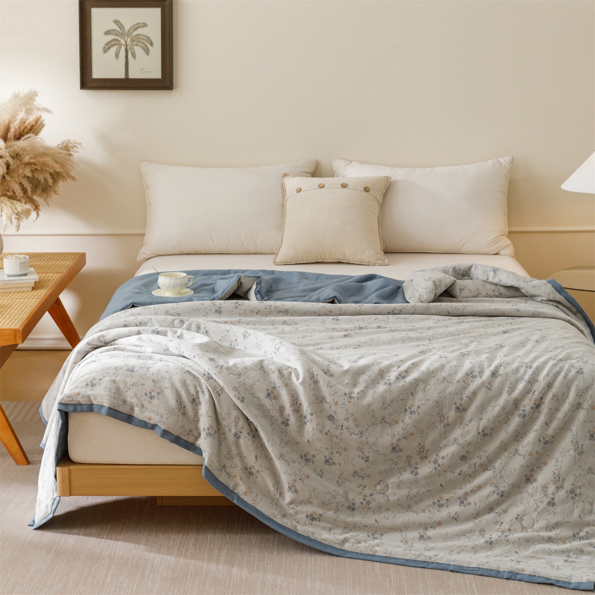 91家纺网 家纺一手货源 找家纺 瑞米家居 2026新款全棉色织花夏被夏凉被空调被 醒春-孔雀兰