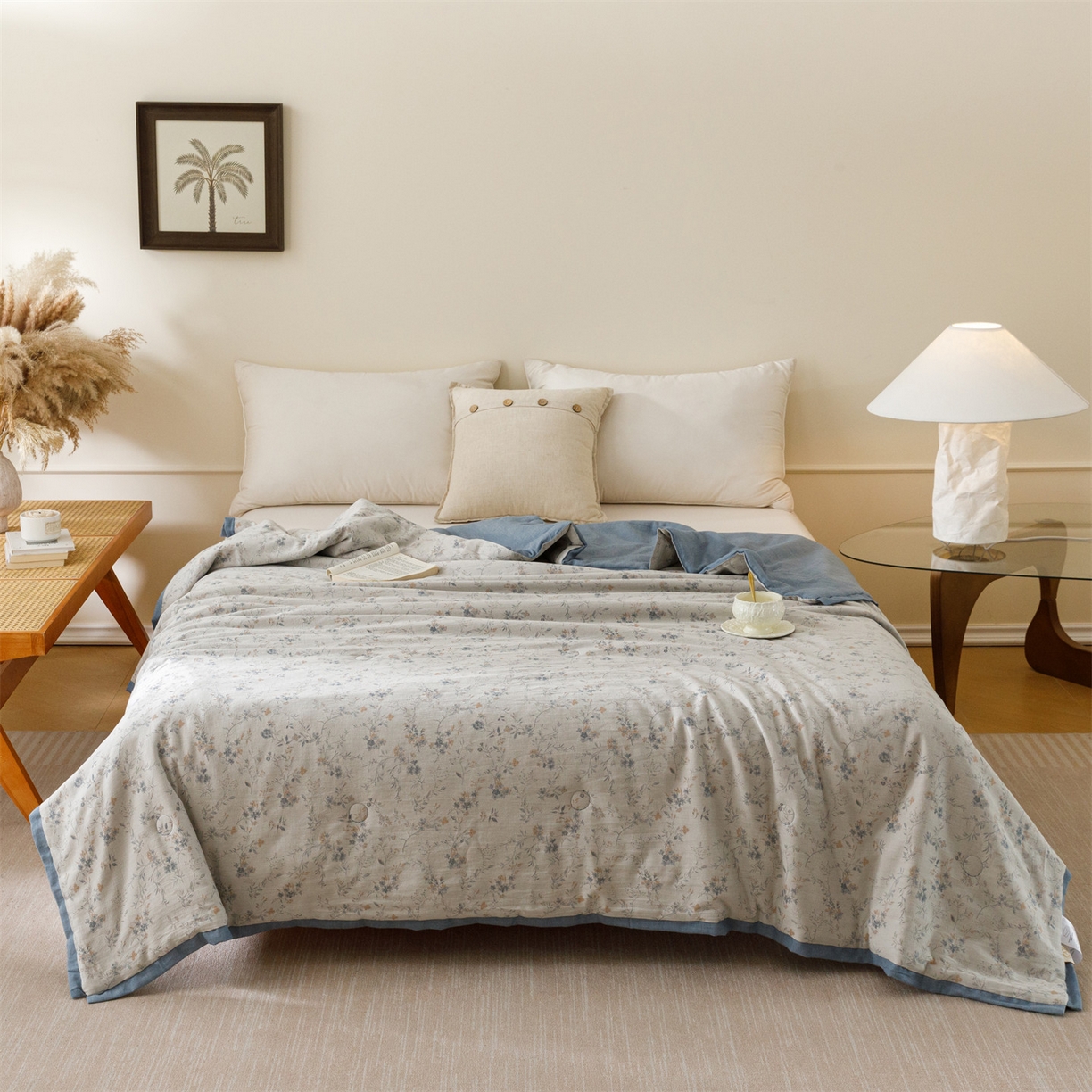 91家纺网 家纺一手货源 找家纺 瑞米家居 2026新款全棉色织花夏被夏凉被空调被 醒春-孔雀兰