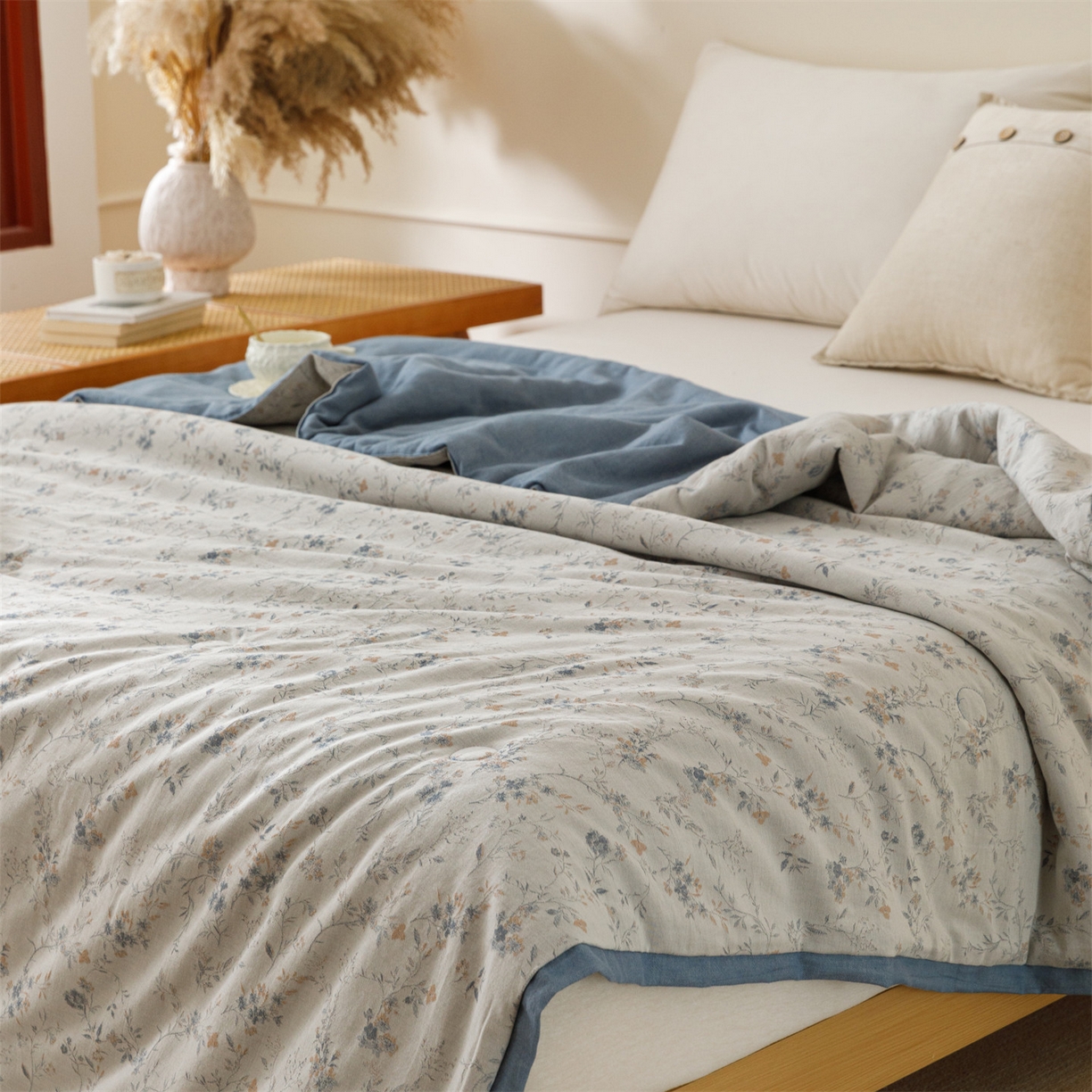 91家纺网 家纺一手货源 找家纺 瑞米家居 2026新款全棉色织花夏被夏凉被空调被 醒春-孔雀兰