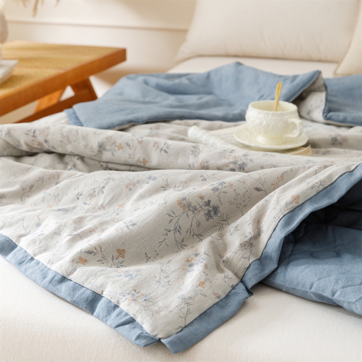 91家纺网 家纺一手货源 找家纺 瑞米家居 2026新款全棉色织花夏被夏凉被空调被 醒春-孔雀兰