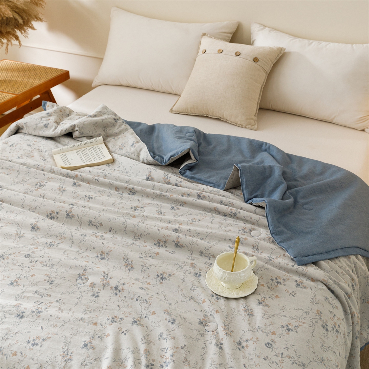 91家纺网 家纺一手货源 找家纺 瑞米家居 2026新款全棉色织花夏被夏凉被空调被 醒春-孔雀兰