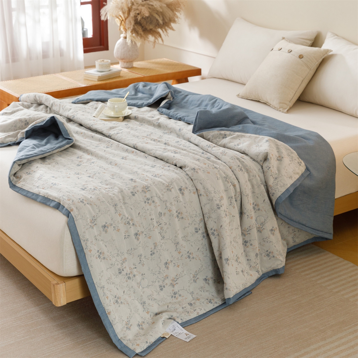 91家纺网 家纺一手货源 找家纺 瑞米家居 2026新款全棉色织花夏被夏凉被空调被 醒春-孔雀兰
