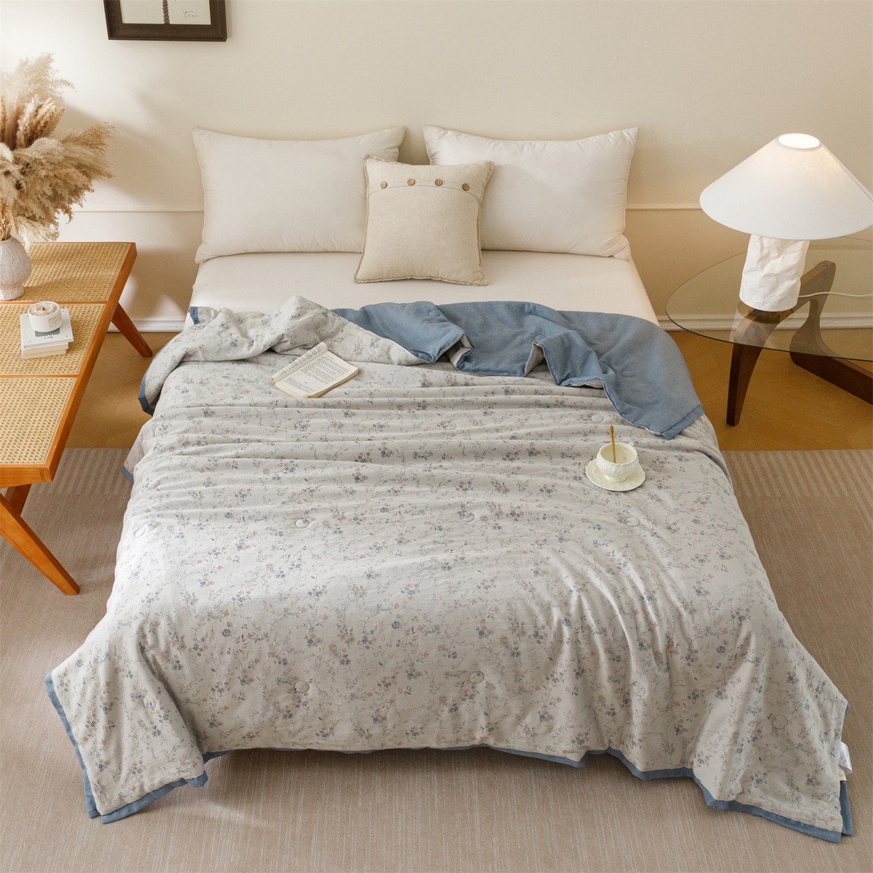 91家纺网 家纺一手货源 找家纺 瑞米家居 2026新款全棉色织花夏被夏凉被空调被 醒春-孔雀兰