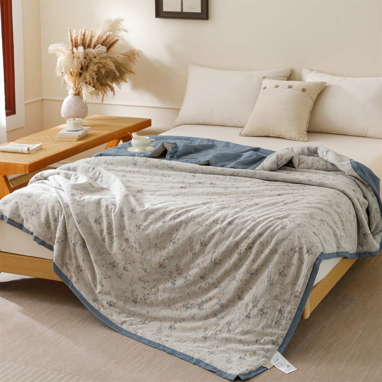 91家纺网 家纺一手货源 找家纺 瑞米家居 2026新款全棉色织花夏被夏凉被空调被 醒春-孔雀兰