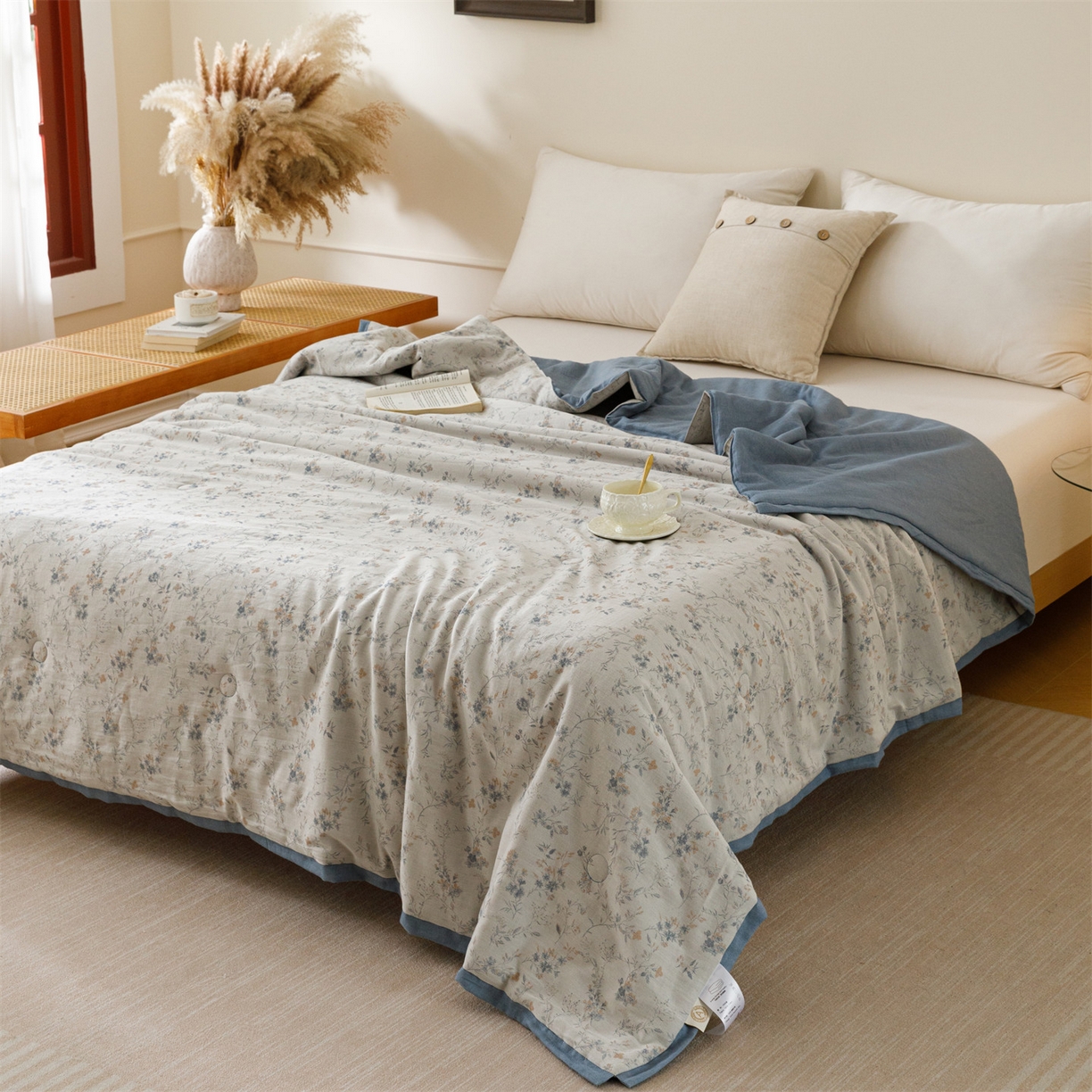 91家纺网 家纺一手货源 找家纺 瑞米家居 2026新款全棉色织花夏被夏凉被空调被 醒春-孔雀兰