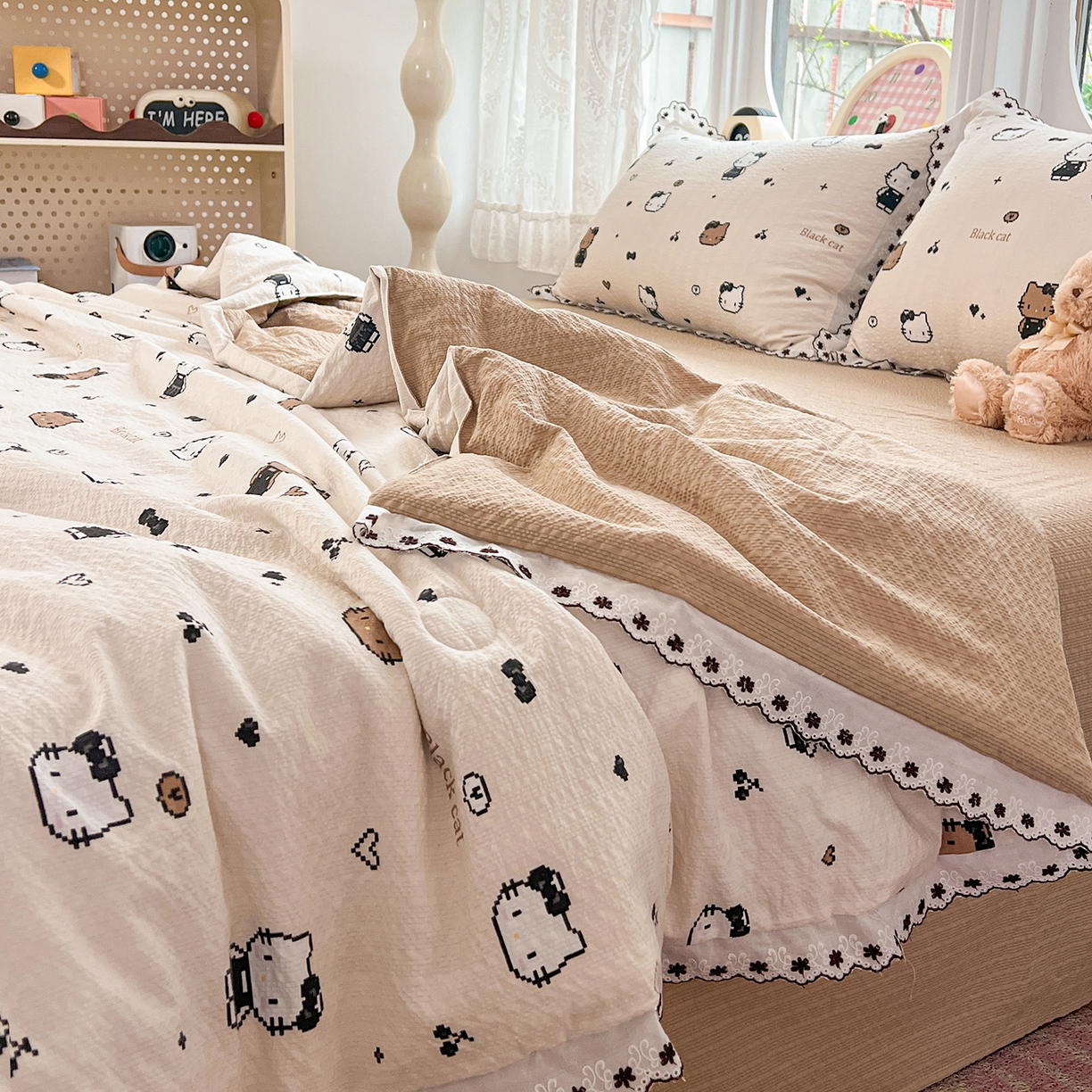 91家纺网 家纺一手货源 找家纺 恒尚居 2026新款A类泡芙纱花边夏被夏凉被空调被四套件 【甜妹小猫】全棉花边