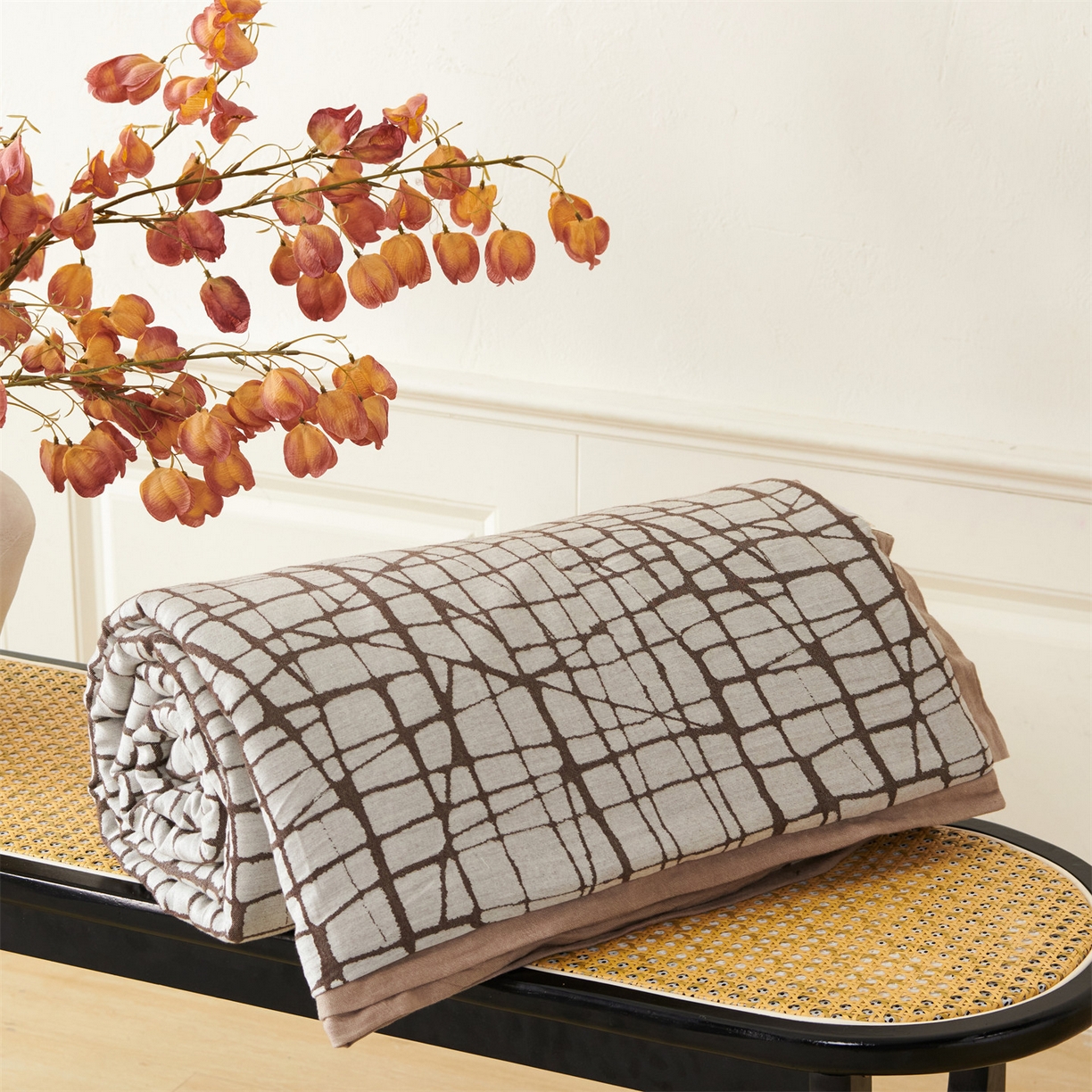 91家纺网 家纺一手货源 找家纺 瑞米家居 2026新款全棉色织花夏被夏凉被空调被 隐白-正咖