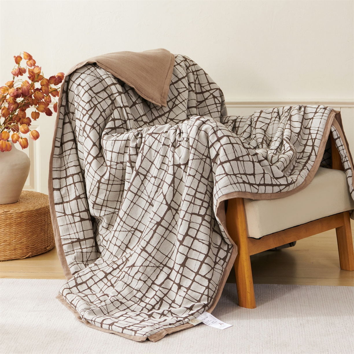 91家纺网 家纺一手货源 找家纺 瑞米家居 2026新款全棉色织花夏被夏凉被空调被 隐白-正咖