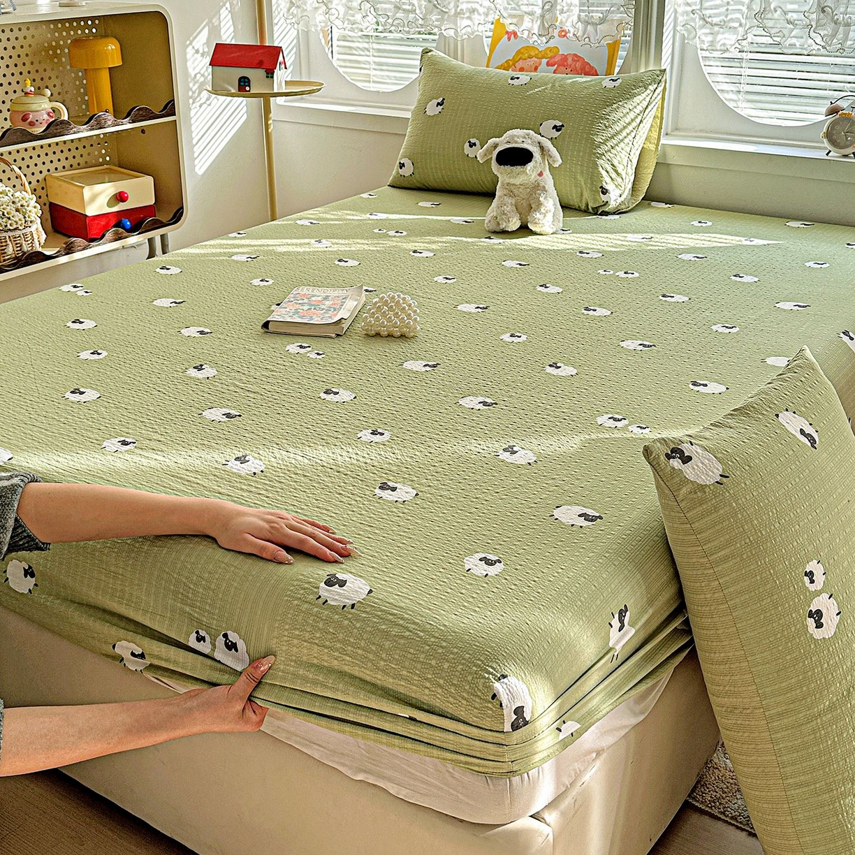 91家纺网 家纺一手货源 找家纺 欧妮家纺 2026新款泡芙棉单床笠-床垫保护套 泡芙-羊羊牧场